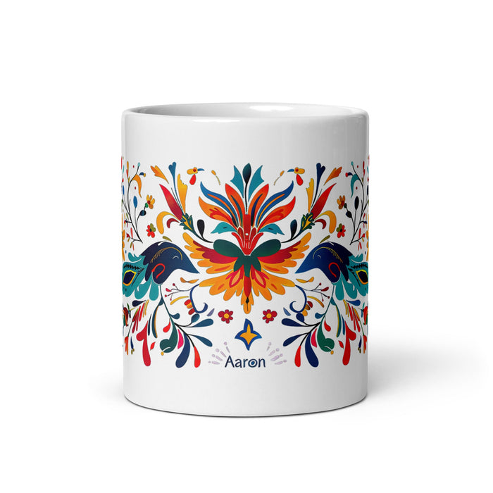 Aaron Exclusive Name Art Piece Home Office Work Coffee Mug Mexican Spanish Pride Gift Cup One - Of - A - Kind Calligraphy White Glossy Mug | A3 - Mexicada