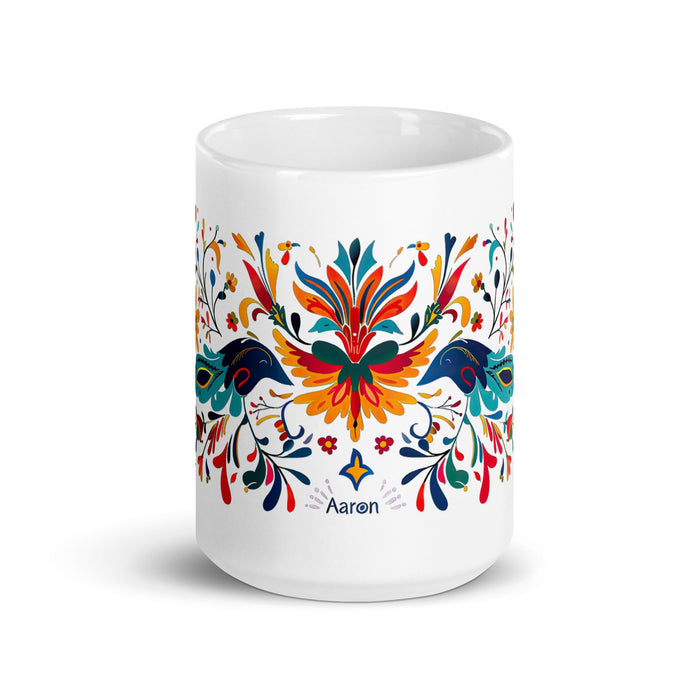 Aaron Exclusive Name Art Piece Home Office Work Coffee Mug Mexican Spanish Pride Gift Cup One - Of - A - Kind Calligraphy White Glossy Mug | A3 - Mexicada