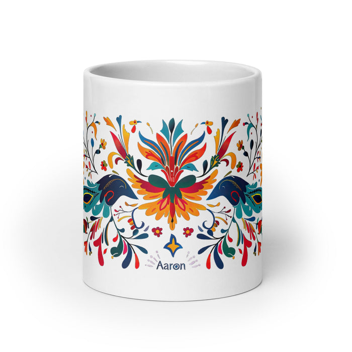 Aaron Exclusive Name Art Piece Home Office Work Coffee Mug Mexican Spanish Pride Gift Cup One - Of - A - Kind Calligraphy White Glossy Mug | A3 - Mexicada