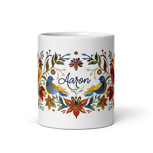 Aaron Exclusive Name Art Piece Home Office Work Coffee Mug Mexican Spanish Pride Gift Cup One-Of-A-Kind Calligraphy White Glossy Mug | A4 Mexicada