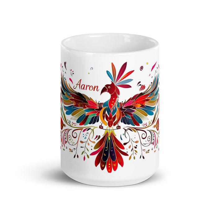 Aaron Exclusive Name Art Piece Home Office Work Coffee Mug Mexican Spanish Pride Gift Cup One - Of - A - Kind Calligraphy White Glossy Mug | A5 - Mexicada