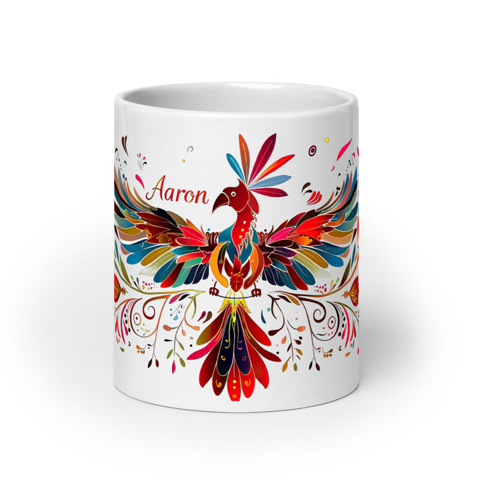 Aaron Exclusive Name Art Piece Home Office Work Coffee Mug Mexican Spanish Pride Gift Cup One - Of - A - Kind Calligraphy White Glossy Mug | A5 - Mexicada