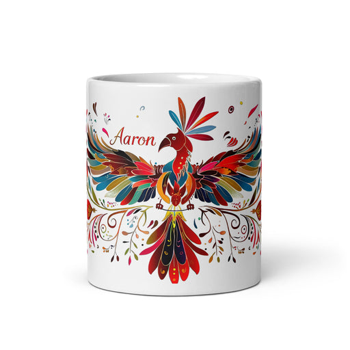 Aaron Exclusive Name Art Piece Home Office Work Coffee Mug Mexican Spanish Pride Gift Cup One - Of - A - Kind Calligraphy White Glossy Mug | A5 - Mexicada