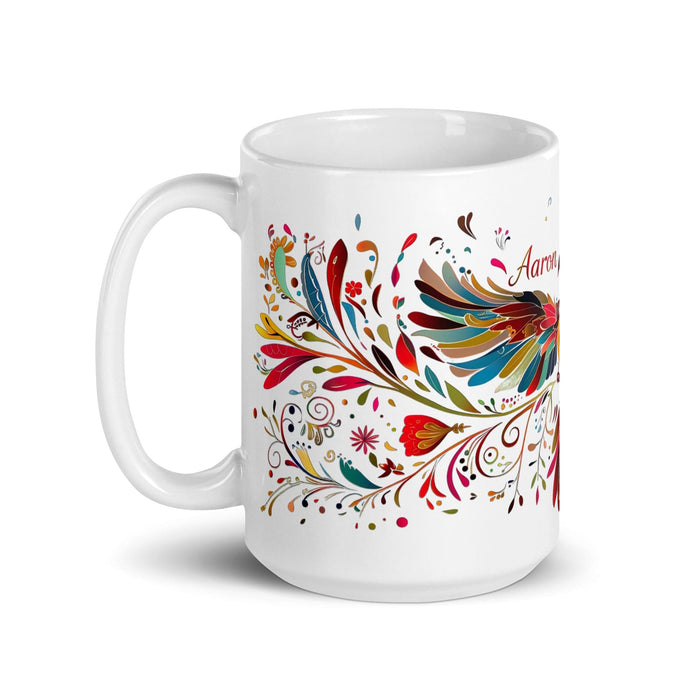 Aaron Exclusive Name Art Piece Home Office Work Coffee Mug Mexican Spanish Pride Gift Cup One-Of-A-Kind Calligraphy White Glossy Mug | A5 Mexicada