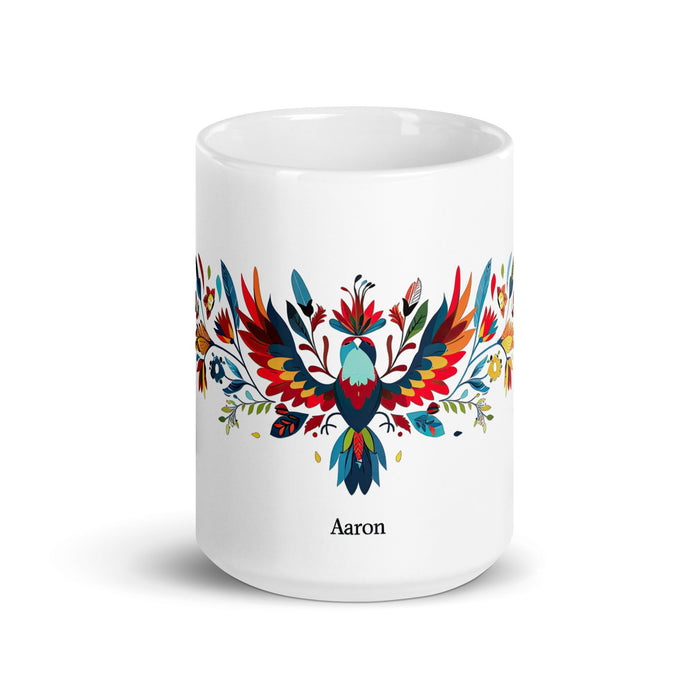 Aaron Exclusive Name Art Piece Home Office Work Coffee Mug Mexican Spanish Pride Gift Cup One - Of - A - Kind Calligraphy White Glossy Mug | A9 - Mexicada