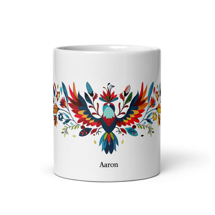 Aaron Exclusive Name Art Piece Home Office Work Coffee Mug Mexican Spanish Pride Gift Cup One - Of - A - Kind Calligraphy White Glossy Mug | A9 - Mexicada