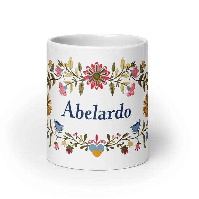 Abelardo Exclusive Name Art Piece Home Office Work Coffee Mug Mexican Spanish Pride Gift Cup One - Of - A - Kind Calligraphy White Glossy Mug | A20 - Mexicada