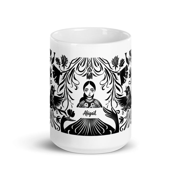 Abigail Exclusive Name Art Piece Home Office Work Coffee Mug Mexican Spanish Pride Gift Cup One - Of - A - Kind Calligraphy White Glossy Mug | A13 - Mexicada