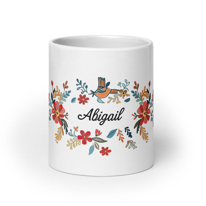 Abigail Exclusive Name Art Piece Home Office Work Coffee Mug Mexican Spanish Pride Gift Cup One-Of-A-Kind Calligraphy White Glossy Mug | A2 Mexicada