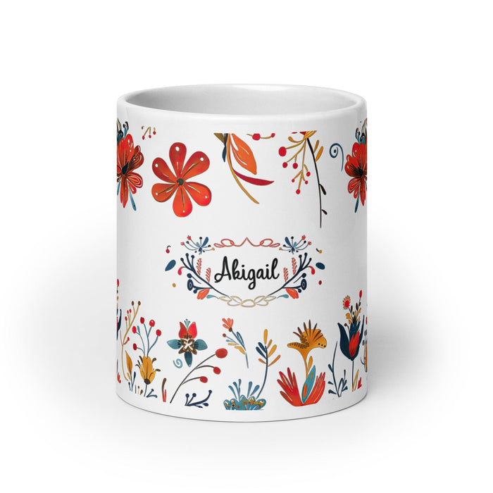 Abigail Exclusive Name Art Piece Home Office Work Coffee Mug Mexican Spanish Pride Gift Cup One-Of-A-Kind Calligraphy White Glossy Mug | A3 Mexicada