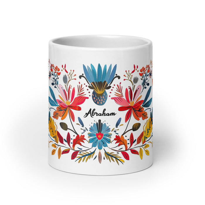 Abraham Exclusive Name Art Piece Home Office Work Coffee Mug Mexican Spanish Pride Gift Cup One - Of - A - Kind Calligraphy White Glossy Mug | A4 - Mexicada