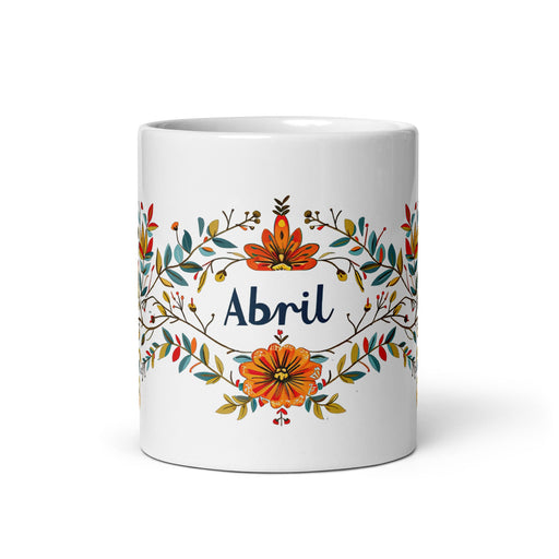 Abril Exclusive Name Art Piece Home Office Work Coffee Mug Mexican Spanish Pride Gift Cup One - Of - A - Kind Calligraphy White Glossy Mug | A1 - Mexicada