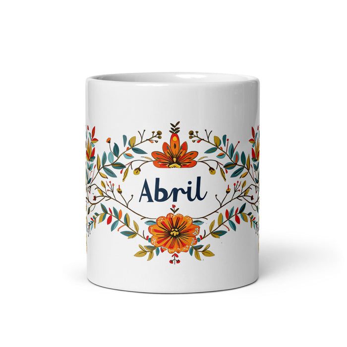 Abril Exclusive Name Art Piece Home Office Work Coffee Mug Mexican Spanish Pride Gift Cup One - Of - A - Kind Calligraphy White Glossy Mug | A1 - Mexicada