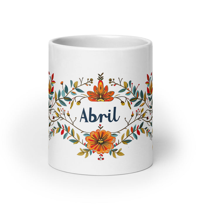 Abril Exclusive Name Art Piece Home Office Work Coffee Mug Mexican Spanish Pride Gift Cup One - Of - A - Kind Calligraphy White Glossy Mug | A1 - Mexicada