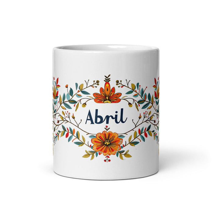 Abril Exclusive Name Art Piece Home Office Work Coffee Mug Mexican Spanish Pride Gift Cup One-Of-A-Kind Calligraphy White Glossy Mug | A1 Mexicada