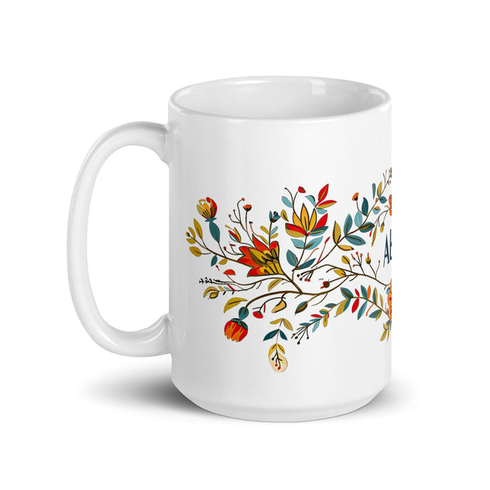 Abril Exclusive Name Art Piece Home Office Work Coffee Mug Mexican Spanish Pride Gift Cup One-Of-A-Kind Calligraphy White Glossy Mug | A1 Mexicada