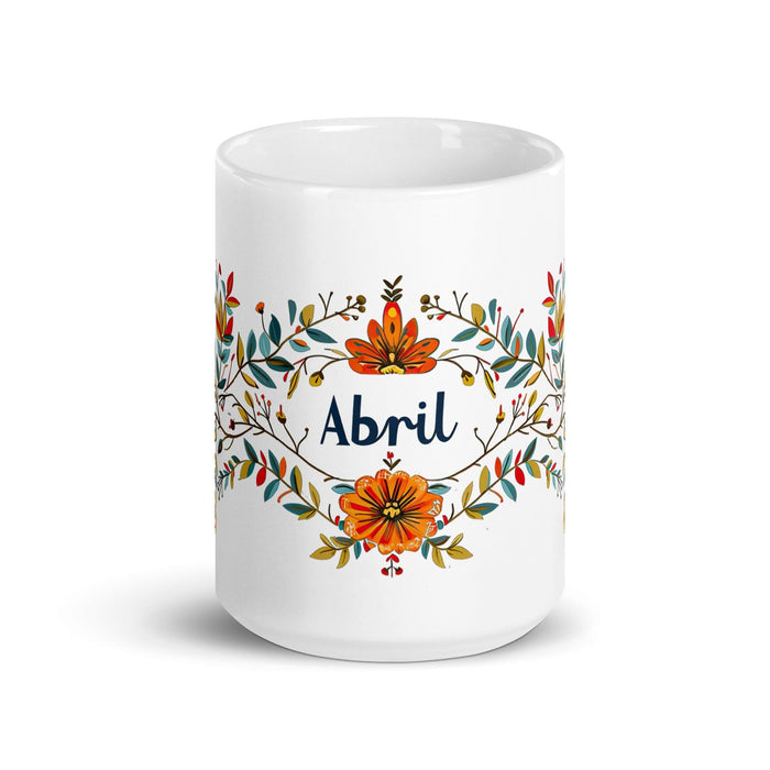 Abril Exclusive Name Art Piece Home Office Work Coffee Mug Mexican Spanish Pride Gift Cup One-Of-A-Kind Calligraphy White Glossy Mug | A1 Mexicada