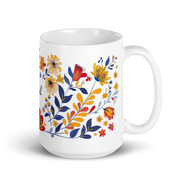 Abril Exclusive Name Art Piece Home Office Work Coffee Mug Mexican Spanish Pride Gift Cup One - Of - A - Kind Calligraphy White Glossy Mug | A10 - Mexicada