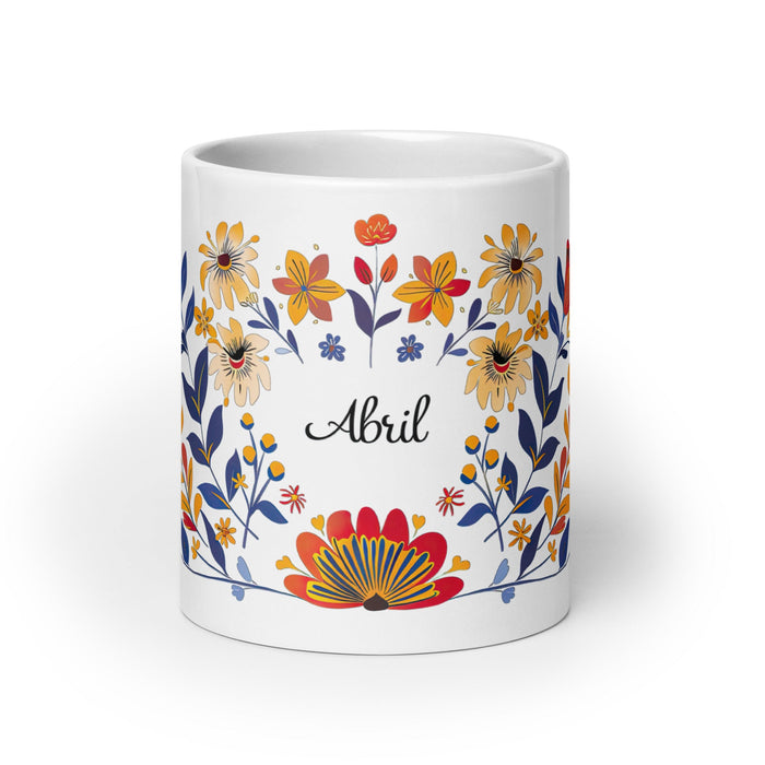 Abril Exclusive Name Art Piece Home Office Work Coffee Mug Mexican Spanish Pride Gift Cup One - Of - A - Kind Calligraphy White Glossy Mug | A10 - Mexicada