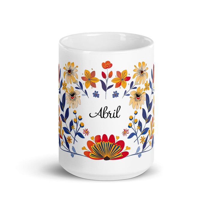 Abril Exclusive Name Art Piece Home Office Work Coffee Mug Mexican Spanish Pride Gift Cup One-Of-A-Kind Calligraphy White Glossy Mug | A10 Mexicada