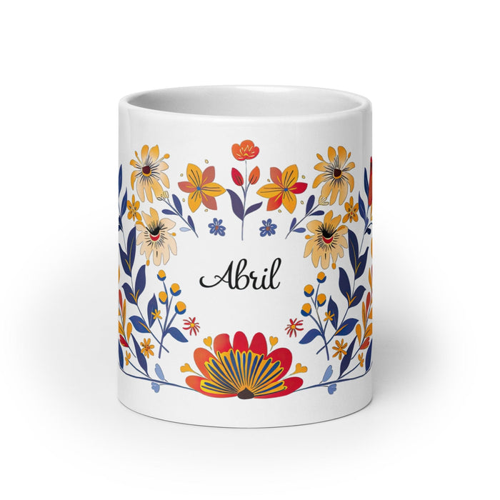 Abril Exclusive Name Art Piece Home Office Work Coffee Mug Mexican Spanish Pride Gift Cup One-Of-A-Kind Calligraphy White Glossy Mug | A10 Mexicada