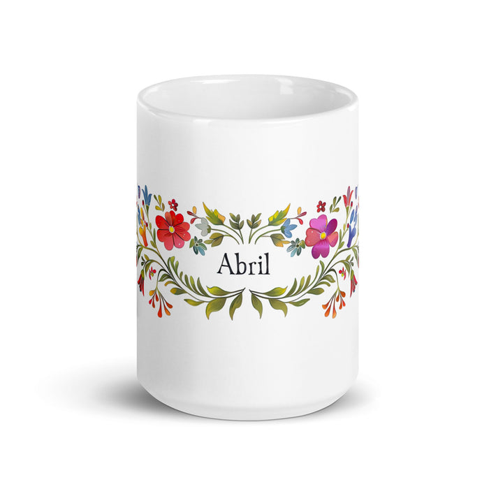 Abril Exclusive Name Art Piece Home Office Work Coffee Mug Mexican Spanish Pride Gift Cup One - Of - A - Kind Calligraphy White Glossy Mug | A11 - Mexicada