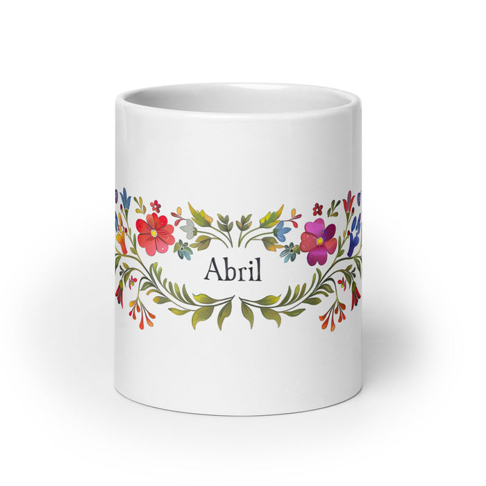 Abril Exclusive Name Art Piece Home Office Work Coffee Mug Mexican Spanish Pride Gift Cup One - Of - A - Kind Calligraphy White Glossy Mug | A11 - Mexicada