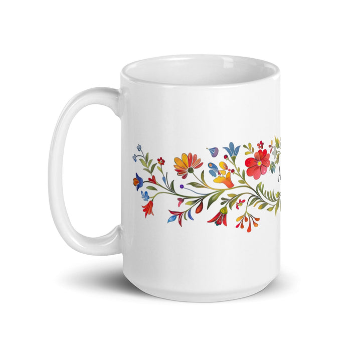 Abril Exclusive Name Art Piece Home Office Work Coffee Mug Mexican Spanish Pride Gift Cup One-Of-A-Kind Calligraphy White Glossy Mug | A11 Mexicada