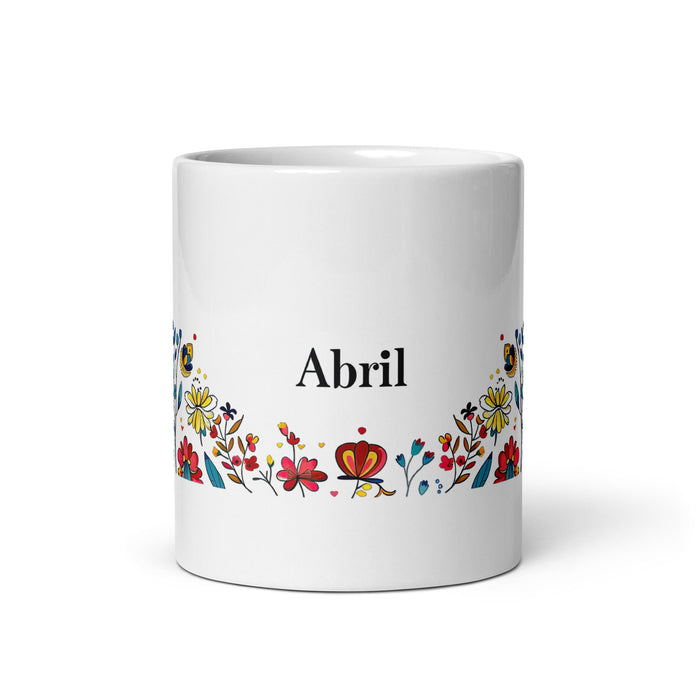 Abril Exclusive Name Art Piece Home Office Work Coffee Mug Mexican Spanish Pride Gift Cup One - Of - A - Kind Calligraphy White Glossy Mug | A12 - Mexicada