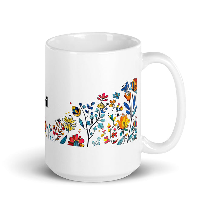 Abril Exclusive Name Art Piece Home Office Work Coffee Mug Mexican Spanish Pride Gift Cup One - Of - A - Kind Calligraphy White Glossy Mug | A12 - Mexicada