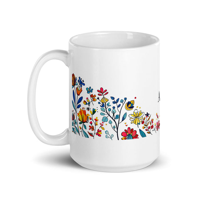 Abril Exclusive Name Art Piece Home Office Work Coffee Mug Mexican Spanish Pride Gift Cup One - Of - A - Kind Calligraphy White Glossy Mug | A12 - Mexicada