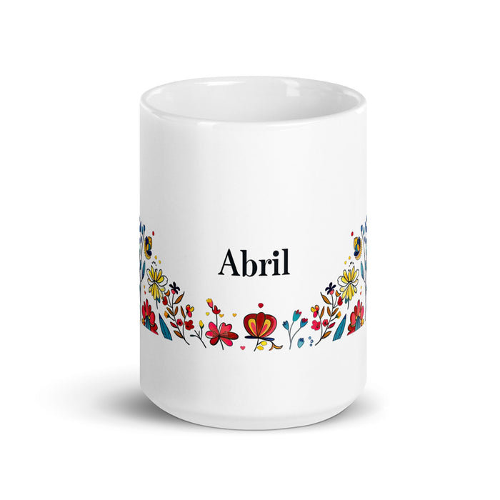 Abril Exclusive Name Art Piece Home Office Work Coffee Mug Mexican Spanish Pride Gift Cup One - Of - A - Kind Calligraphy White Glossy Mug | A12 - Mexicada