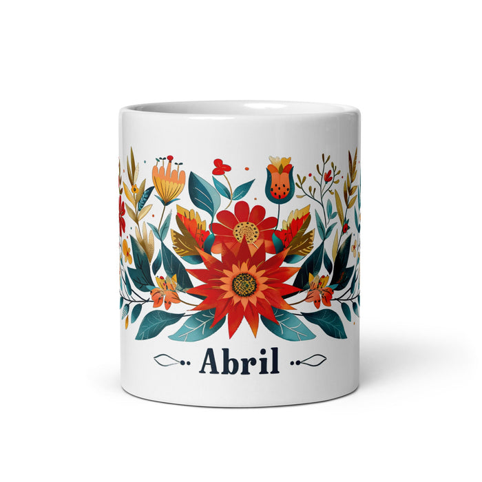 Abril Exclusive Name Art Piece Home Office Work Coffee Mug Mexican Spanish Pride Gift Cup One - Of - A - Kind Calligraphy White Glossy Mug | A13 - Mexicada