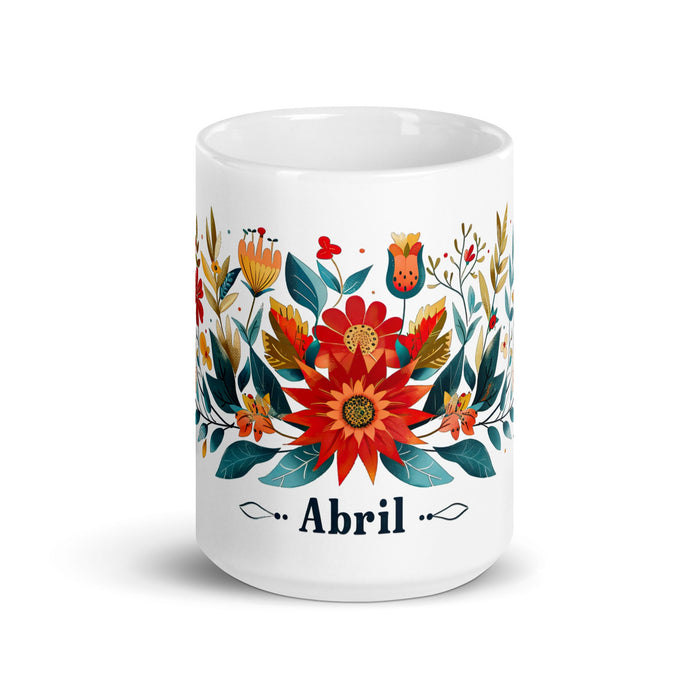 Abril Exclusive Name Art Piece Home Office Work Coffee Mug Mexican Spanish Pride Gift Cup One - Of - A - Kind Calligraphy White Glossy Mug | A13 - Mexicada