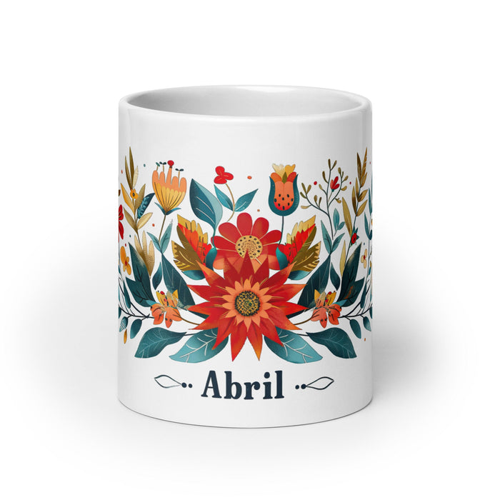 Abril Exclusive Name Art Piece Home Office Work Coffee Mug Mexican Spanish Pride Gift Cup One - Of - A - Kind Calligraphy White Glossy Mug | A13 - Mexicada