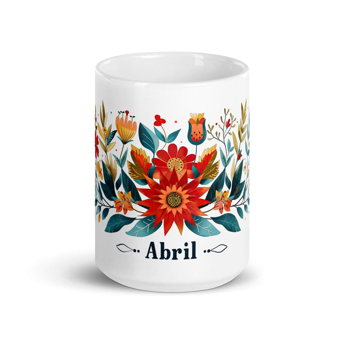 Abril Exclusive Name Art Piece Home Office Work Coffee Mug Mexican Spanish Pride Gift Cup One-Of-A-Kind Calligraphy White Glossy Mug | A13 Mexicada