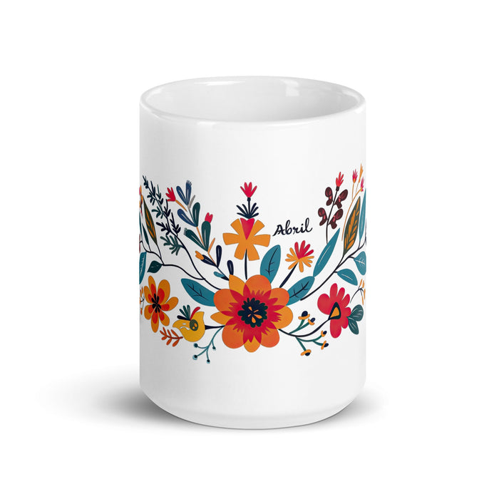 Abril Exclusive Name Art Piece Home Office Work Coffee Mug Mexican Spanish Pride Gift Cup One - Of - A - Kind Calligraphy White Glossy Mug | A14 - Mexicada