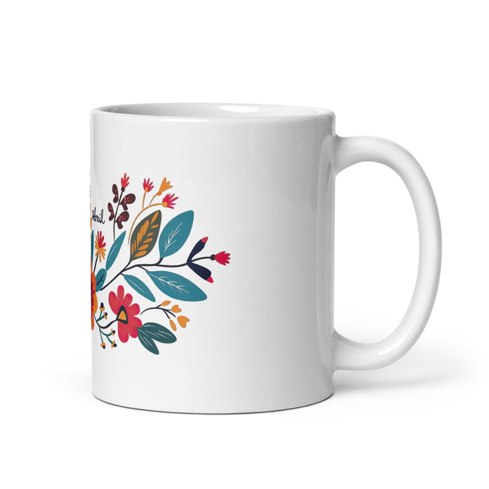 Abril Exclusive Name Art Piece Home Office Work Coffee Mug Mexican Spanish Pride Gift Cup One-Of-A-Kind Calligraphy White Glossy Mug | A14 Mexicada 11 oz