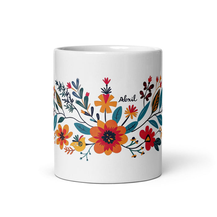 Abril Exclusive Name Art Piece Home Office Work Coffee Mug Mexican Spanish Pride Gift Cup One-Of-A-Kind Calligraphy White Glossy Mug | A14 Mexicada