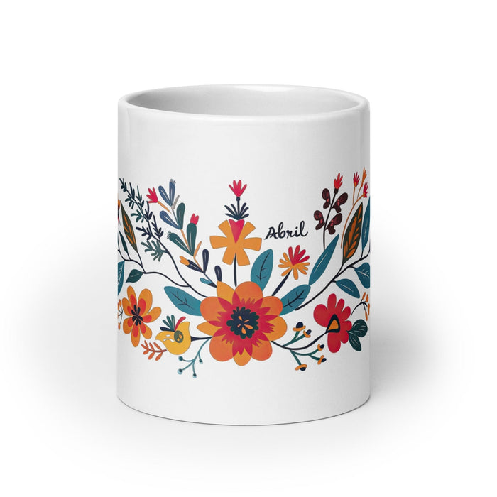 Abril Exclusive Name Art Piece Home Office Work Coffee Mug Mexican Spanish Pride Gift Cup One-Of-A-Kind Calligraphy White Glossy Mug | A14 Mexicada