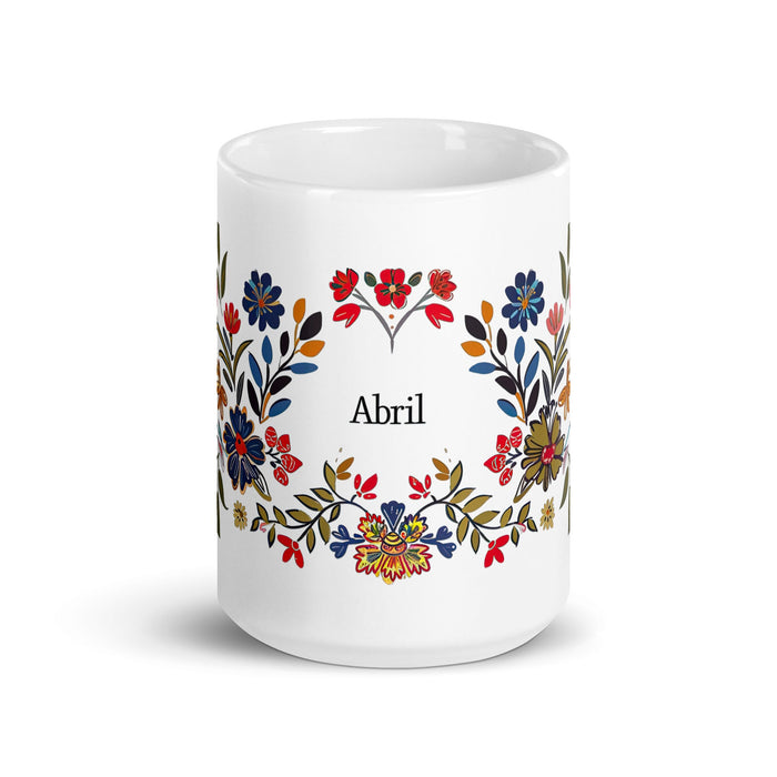 Abril Exclusive Name Art Piece Home Office Work Coffee Mug Mexican Spanish Pride Gift Cup One - Of - A - Kind Calligraphy White Glossy Mug | A15 - Mexicada