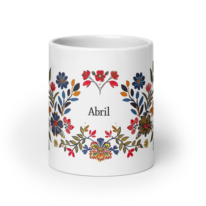 Abril Exclusive Name Art Piece Home Office Work Coffee Mug Mexican Spanish Pride Gift Cup One - Of - A - Kind Calligraphy White Glossy Mug | A15 - Mexicada