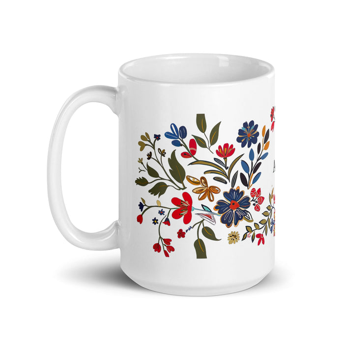 Abril Exclusive Name Art Piece Home Office Work Coffee Mug Mexican Spanish Pride Gift Cup One - Of - A - Kind Calligraphy White Glossy Mug | A15 - Mexicada