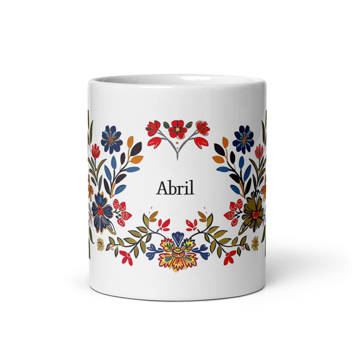 Abril Exclusive Name Art Piece Home Office Work Coffee Mug Mexican Spanish Pride Gift Cup One-Of-A-Kind Calligraphy White Glossy Mug | A15 Mexicada