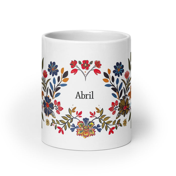 Abril Exclusive Name Art Piece Home Office Work Coffee Mug Mexican Spanish Pride Gift Cup One-Of-A-Kind Calligraphy White Glossy Mug | A15 Mexicada