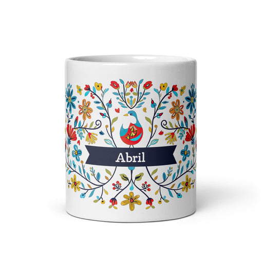 Abril Exclusive Name Art Piece Home Office Work Coffee Mug Mexican Spanish Pride Gift Cup One-Of-A-Kind Calligraphy White Glossy Mug | A16 Mexicada