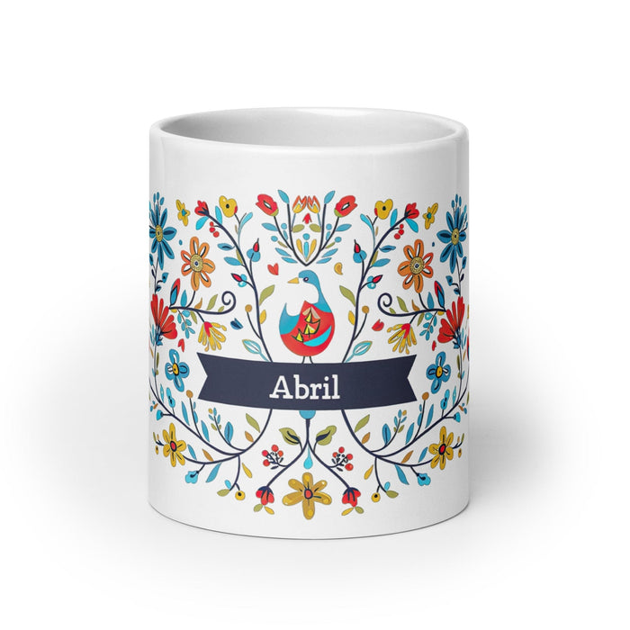 Abril Exclusive Name Art Piece Home Office Work Coffee Mug Mexican Spanish Pride Gift Cup One-Of-A-Kind Calligraphy White Glossy Mug | A16 Mexicada