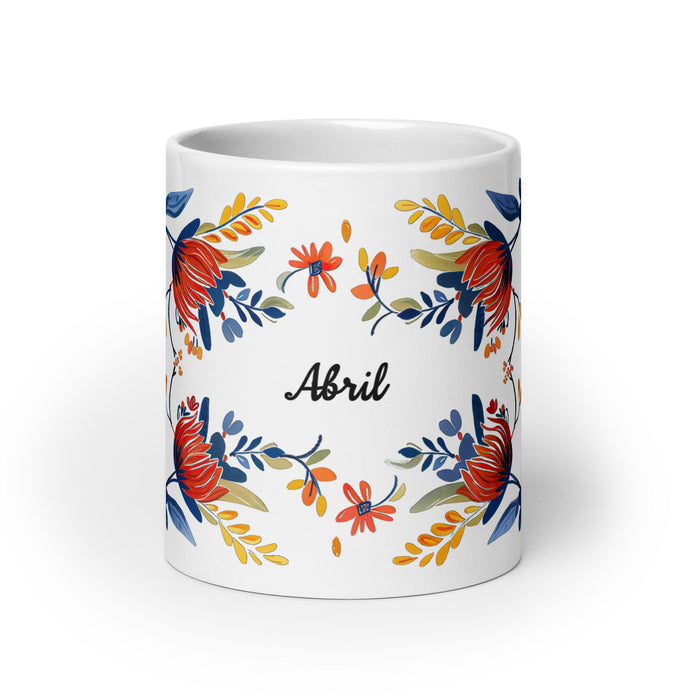 Abril Exclusive Name Art Piece Home Office Work Coffee Mug Mexican Spanish Pride Gift Cup One - Of - A - Kind Calligraphy White Glossy Mug | A17 - Mexicada