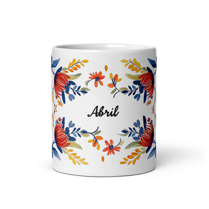 Abril Exclusive Name Art Piece Home Office Work Coffee Mug Mexican Spanish Pride Gift Cup One - Of - A - Kind Calligraphy White Glossy Mug | A17 - Mexicada