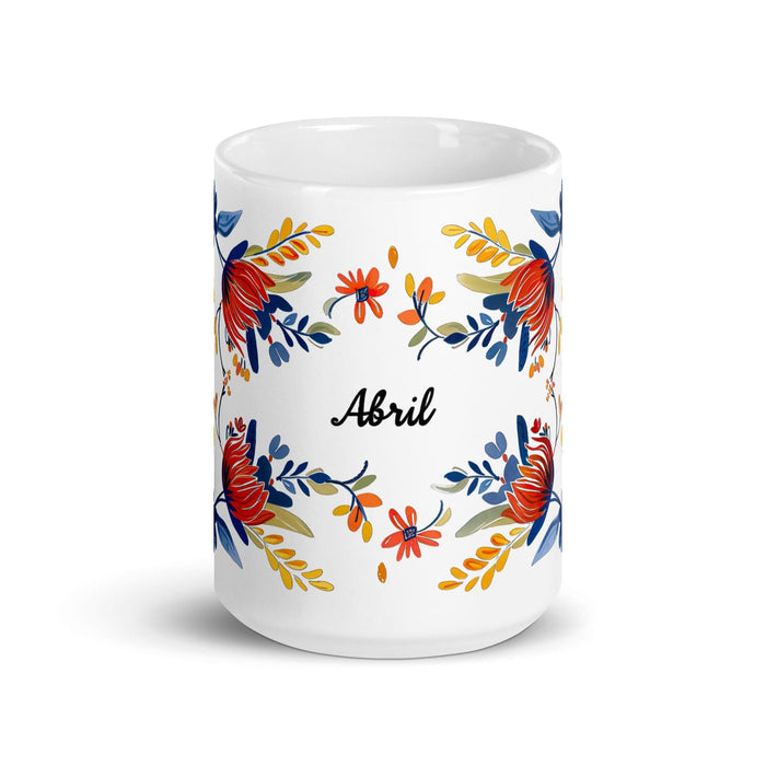 Abril Exclusive Name Art Piece Home Office Work Coffee Mug Mexican Spanish Pride Gift Cup One-Of-A-Kind Calligraphy White Glossy Mug | A17 Mexicada